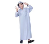 Nlaayong Qamis Enfant Garcon de Ramadan Djellaba Enfant Garçon Priere Islamique Qamis Manches Courtes Robe de Priere Dubai Robe Musulmane Marocaine Djellaba Caftan Jilbab Abaya