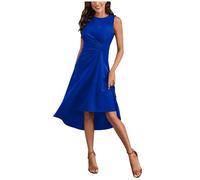 Nlaayong Robe Femme Chic et Elegant Midi Robe de Cocktail sans Manches Robes Unie A-Line à Plis de Taille Robes de Soirée Fête Affaires