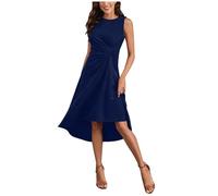 Nlaayong Robe Femme Chic et Elegant Midi Robe de Cocktail sans Manches Robes Unie A-Line à Plis de Taille Robes de Soirée Fête Affaires
