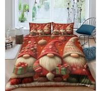 NLAESGHOG Christmas Gnomes Parure de Lit Microfibre Hypoallergique 3 Pièces 3D Effet Douce Festive Holiday Illustration Linge de Lit avec Fermeture Éclair Résistante for Filles Ado Single（140x200cm）