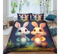 NLAESGHOG Cute Bunny Duo Parure de Lit Microfibre 3 pièces Imprimé en 3D Hypoallergique Cartoon Illustration Ensemble De Literie avec 2 x Taies d'oreiller Confortable for Couple Single（140x200cm）