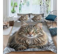 NLAESGHOG Fluffy Chat Eyes Linge de Lit 3 pièces Hypoallergique Imprimé en 3D Léger Wild forêt Feline Style Housse de Couette avec 2 Taies d'oreiller Confortable for Chambre à Coucher King（220x240cm）