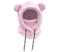 NLAND Cagoule Enfants Bonnet Fille Garçon 3 in 1 Chapeau en Peluche Hiver Chaud Cache Cou avec Écharpe et Couvre Visage pour 3-8 Ans(Rose)