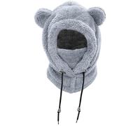 NLAND Cagoule Enfants Bonnet Fille Garçon 3 in 1 Chapeau en Peluche Hiver Chaud Cache Cou avec Écharpe et Couvre Visage pour 3-8 Ans(Gris)