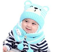 NLAND Chapeau Echarpe Enfant Hiver Bébé Bonnet Tricoté Chaud Chapeaux pour Filles Garçons 6-24 Mois(Bleu,Taille Unique)