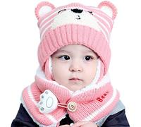 NLAND Chapeau Echarpe Enfant Hiver Bébé Bonnet Tricoté Chaud Chapeaux pour Filles Garçons 6-24 Mois(Rose,Taille Unique)