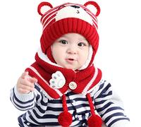 NLAND Chapeau Echarpe Enfant Hiver Bébé Bonnet Tricoté Chaud Chapeaux pour Filles Garçons 6-24 Mois(Rouge,Taille Unique)
