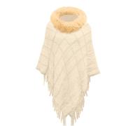 NLAND Poncho Femme Cape Franges Elégante Hiver Crochet Ponchos avec Une écharpe Chaude Epaule Echarpe Manteau pour Printemps Automne,Beige