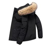 NLAVW Doudoune d'hiver pour Homme, Doudoune à Capuche avec Grand Col en Fourrure, Doudoune Épaisse Coupe-Vent et Chaude, Convient pour Le Travail en Plein Air, la Randonnée, la Pêche,Noir,S