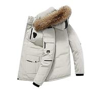 NLAVW Doudoune d'hiver pour Homme, Doudoune à Capuche avec Grand Col en Fourrure, Doudoune Épaisse Coupe-Vent et Chaude, Convient pour Le Travail en Plein Air, la Randonnée, la Pêche,Rouge,XL