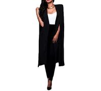 NLAVW Femmes Cape Blazer Split Manches Ouvert Avant Solide Élégant Business Veste Workwear Bureau Professionnel,Noir,L