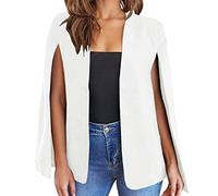 NLAVW Femmes Cape Blazer Split Manches Ouvert Avant Solide Élégant Business Veste Workwear Bureau Professionnel,Blanc,XXL