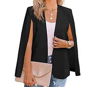 NLAVW Femmes Cape Blazer Split Manches Ouvert Avant Solide Élégant Business Veste Workwear Bureau Professionnel,Noir,M