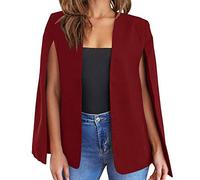 NLAVW Femmes Cape Blazer Split Manches Ouvert Avant Solide Élégant Business Veste Workwear Bureau Professionnel,Rouge,S