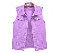 NLAVW Gilet en Jean Femme Gilet en Jean Grande Taille 5XL-6XL Veste Courte sans Manches Gilet Vintage Jean Gilet Cardigan déchiré Femme,Violet,M