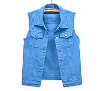 NLAVW Gilet en Jean Femme Gilet en Jean Grande Taille 5XL-6XL Veste Courte sans Manches Gilet Vintage Jean Gilet Cardigan déchiré Femme,Bleu,M