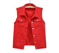 NLAVW Gilet en Jean Femme Gilet en Jean Grande Taille 5XL-6XL Veste Courte sans Manches Gilet Vintage Jean Gilet Cardigan déchiré Femme,Rouge,M