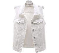 NLAVW Gilet en Jean Femme Gilet en Jean Grande Taille 5XL-6XL Veste Courte sans Manches Gilet Vintage Jean Gilet Cardigan déchiré Femme,Blanc,XXL