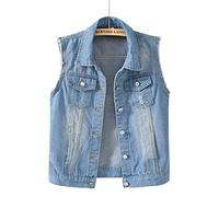 NLAVW Gilet en Jean Femme Gilet en Jean Grande Taille 5XL-6XL Veste Courte sans Manches Gilet Vintage Jean Gilet Cardigan déchiré Femme,Chrome,4XL