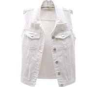 NLAVW Gilet en jean pour femme - Grande taille - 5XL-6XL - Veste courte sans manches - Gilet vintage en jean - Cardigan déchiré pour femme, blanc, XS-S