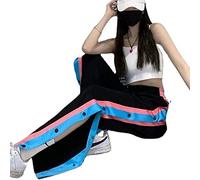 NLAVW Pantalon de Sport pour Femme Taille Haute Pantalon Long Jogging rayé sur Le côté Bouton Pression Pantalon de survêtement Pantalon Large Pantalon de survêtement avec Poches,Bleu,L