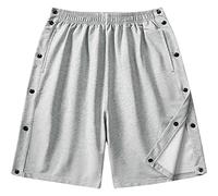NLAVW Short détachable pour Homme pour Post-Chirurgie, Pantalon Court en Sueur entièrement Ouvert pour réchauffer la Jambe après la Chirurgie, Jogging à Pression latérale Haute Fendue,Gris,L
