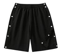 NLAVW Short détachable pour Homme pour Post-Chirurgie, Pantalon Court en Sueur entièrement Ouvert pour réchauffer la Jambe après la Chirurgie, Jogging à Pression latérale Haute Fendue,Noir,S