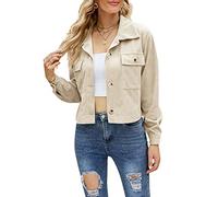 NLAVW Veste Courte en Velours côtelé Femme Velours côtelé Vintage Veste Courte Manches Longues vêtements d'extérieur Hiver Printemps Automne Haut vêtements d'extérieur,Beige,S