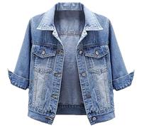 NLAVW Veste en Jean Courte à Manches Courtes pour Femmes Manteau de Vestes déchirées à Manches 3/4,Bleu,XL