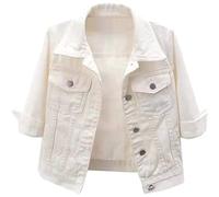 NLAVW Veste en Jean Courte à Manches Courtes pour Femmes Manteau de Vestes déchirées à Manches 3/4,Blanc,XXL