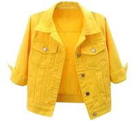 NLAVW Veste en Jean Courte à Manches Courtes pour Femmes Manteau de Vestes déchirées à Manches 3/4,Jaune,S