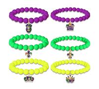 NLCAC Bracelets de Mardi Gras pour femme - Masque à paillettes - Couronne - Fleur de lys - Violet - Vert - Doré - Perles extensibles - Accessoire de carnaval - Cadeau de fête, 2.7 inches, Perles