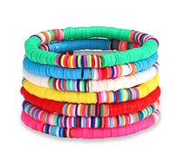 NLCAC Heishi Bracelets de surfeur empilables colorés en vinyle africain avec perles de 6 mm - Bracelet extensible Vsco Boho pour femme, Vinyle