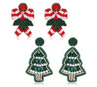 NLCAC Lot de 2 paires de boucles d'oreilles pendantes en perles pour sapin de Noël, renne et flocon de neige, Perle, Inconnu