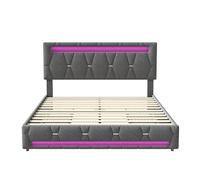 NLDGR Lit double 140 x 200 cm avec tête de lit LED et port USB, lit de rangement avec tiroirs de rangement, cadre de lit pour adolescent, style européen et américain, sans matelas