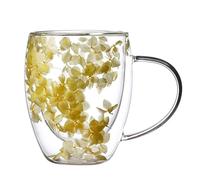 NLDGR Tasse à café en Verre à Double Paroi avec Poignée, Tasse Double Couche de Fleurs Séchées, Tasses pour Cappuccino, café, thé, Lait, Tasse en Verre Isolée Résistante à la Chaleur,