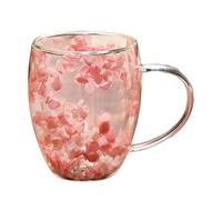 NLDGR Tasse à café en Verre à Double Paroi avec Poignée, Tasse Double Couche de Fleurs Séchées, Tasses pour Cappuccino, café, thé, Lait, Tasse en Verre Isolée Résistante à la Chaleur,