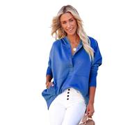 NLIADVY Pull Confortable pour feu de Camp d'automne, Hauts à Capuche décontractés avec Boutons et col en V pour Femmes avec Poches (XL,Blue)