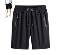 NLIADVY Short Extensible en Soie glacée Grande Taille pour Hommes, Short de Sport à séchage Rapide, Pantalon de Plage d'été (Black,8XL)