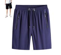 NLIADVY Short Extensible en Soie glacée Grande Taille pour Hommes, Short de Sport à séchage Rapide, Pantalon de Plage d'été (Blue,XXL)