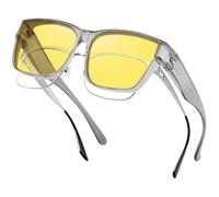 Nlieanuc Polarisées Surlunettes Conduite de Nuit - Surlunettes de Soleil Verre Jaune Anti-éblouissement Lunette Vision Nocturne pour Homme Femme (Transparent Gris Jaune)