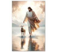 NLIEOPDA Toile murale vintage avec Jésus et agneau - Décoration murale religieuse - 40,6 x 61 cm - Sans cadre