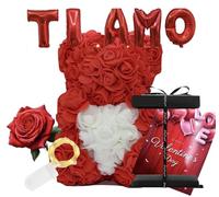 NLIGHTING® Ours Rose Ours Ours avec Roses Rouges Cadeau Love Box Chocolats Petite amie Maman Femme Lovebox pour Elle Peluche Ours en peluche Rose Classique Sans LUMIÈRES LED