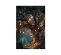 NLKQHTF Impression sur toile représentant une lanterne et un arbre dans la forêt magique - Décoration murale pour salon, chambre à coucher - 60 x 90 cm
