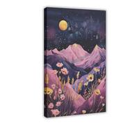 NLKQHTF Poster sur toile représentant des montagnes roses et violettes - Décoration murale pour salon, chambre à coucher - 60 x 90 cm