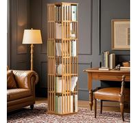 NLLATEI Bibliothèque Rotative, Étagère À Livres Rotative Empilable À 360 °, Bibliothèques sur Pied, Étagère De Rangement Rotative pour Petit Espace, Chambre À Coucher, Salle D'étude(Woodcolor,6 Tier)