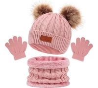 NLMWTI 3 en 1 Bonnet Enfant Fille, Tricoté Tour de Cou Chaud avec Doublure, Ensemble Chapeau Hiver Bonnet Écharpe Gant, Hiver Accessoires Ensemble Set pour Garcon Enfants 2 à 6 Ans