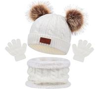 NLMWTI Bonnet Chaud écharpe Gants Ensemble d'enfant 3en1, Tricoté Tour de Cou Chaud avec Doublure, Ensemble Chapeau Hiver Bonnet Écharpe Gant (1-5ans)
