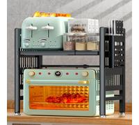 NLMWTI Étagère à micro-ondes extensible à 2 niveaux, étagère pour four à micro-ondes, organisateur de cuisine avec 6