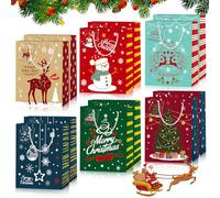 NLMWTI Sacs de Cadeau de Noël, Lot de 12 Grand Pochette série avec Poignées et Étiquettes Assorties pour Nouvel an et Fête, Sacs Cadeaux de Noël Personnalis